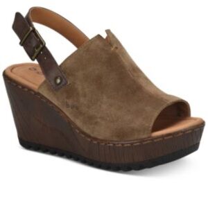 B.O.C. Born Noelle Boho style Brown Suede Platform Buckle Wedge Sandals